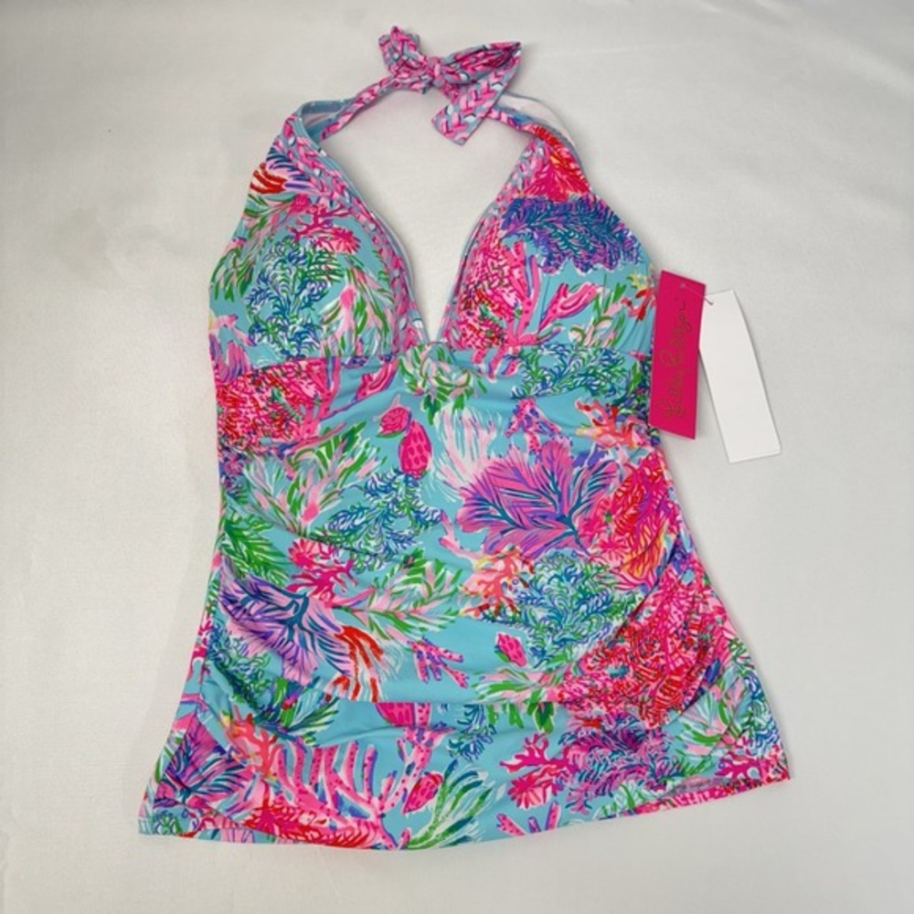 NEW Lilly Pulitzer Bliss Halter Tankini Top Celestial Blue Cay to Heart Sz 4 - Picture 6 of 16